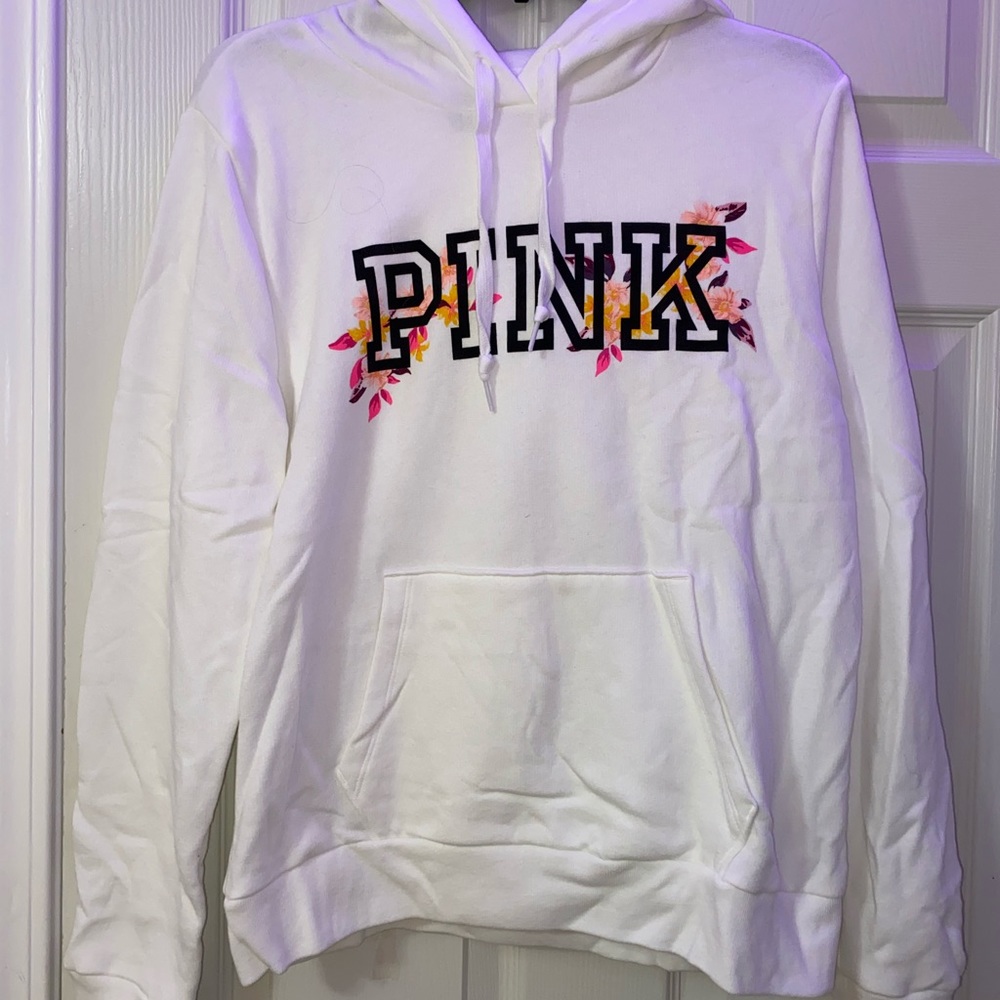 White PINK hoodie with flowers